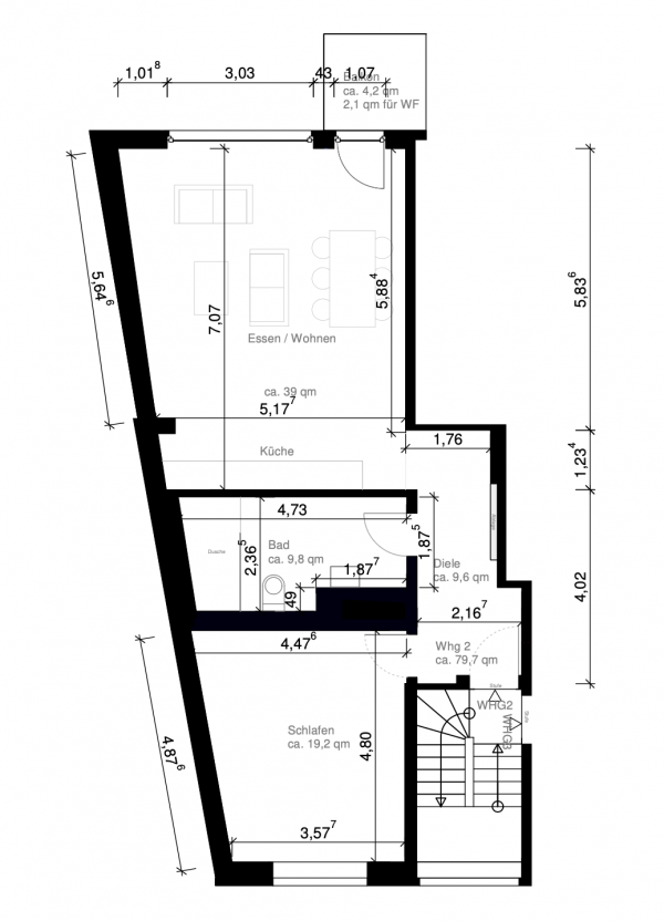 Grundriss der 80 qm Wohnung